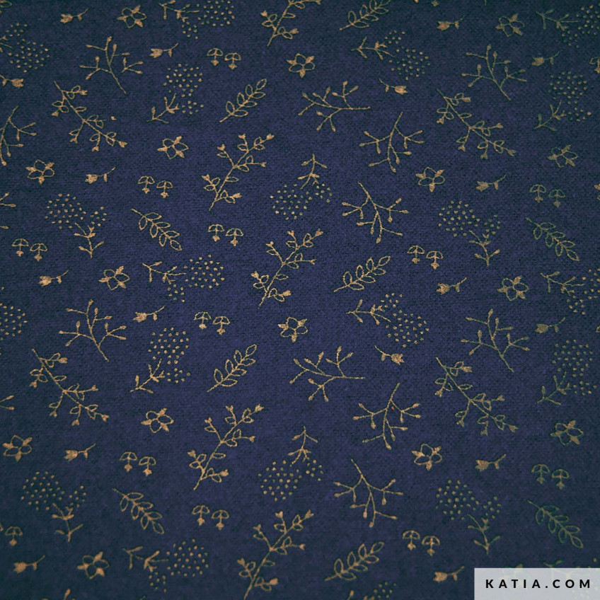 Tela Flannel Cotton Print Gold Navy Leaves A/W 2105-4