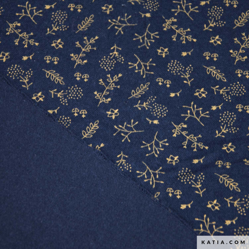Tela Flannel Cotton Print Gold Navy Leaves A/W 2105-4