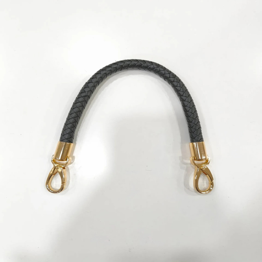 Asa de bolso polipiel Negro cordon redondo de 410  mm con mosquetón final en dorado