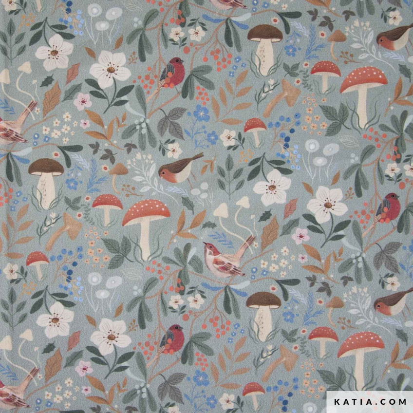 Poplin A/W Mushroom Birds PAW247 (2101-247)