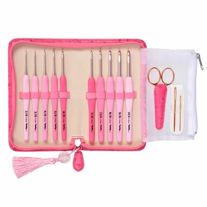 Juego de ganchillos de crochet suaves Tulip Etimo Rose