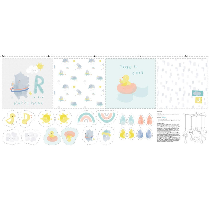 Tela Summer Sweat Panel Sky Rhinos Baby Panel SSPB1
