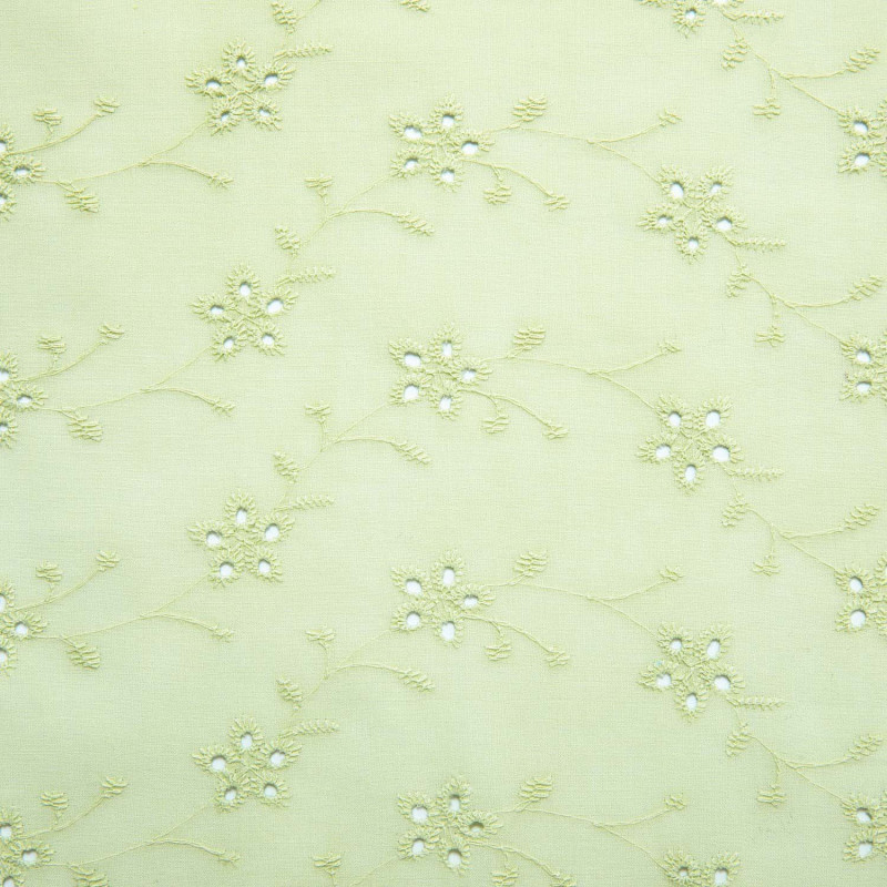 Tela Katia Flower Embroidery Cotton Lime FEC2