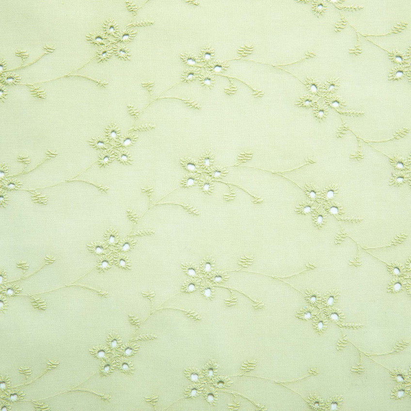 Tela Katia Flower Embroidery Cotton Lime FEC2