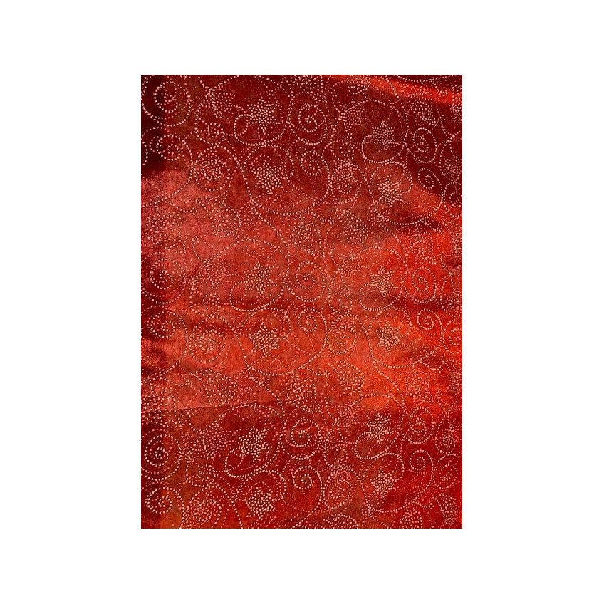 Tela de Mouselina Roja con dibujos dorado en ancho de 1,50 cm