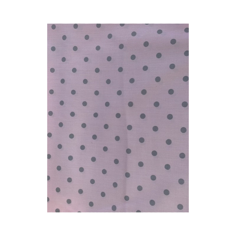Tela Pique Canutillo estampado topos grandes en gris sobre rosa