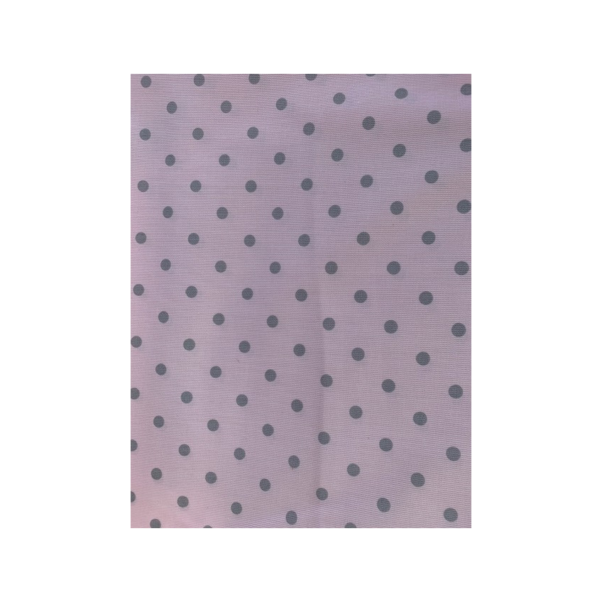 Tela Pique Canutillo estampado topos grandes en gris sobre rosa