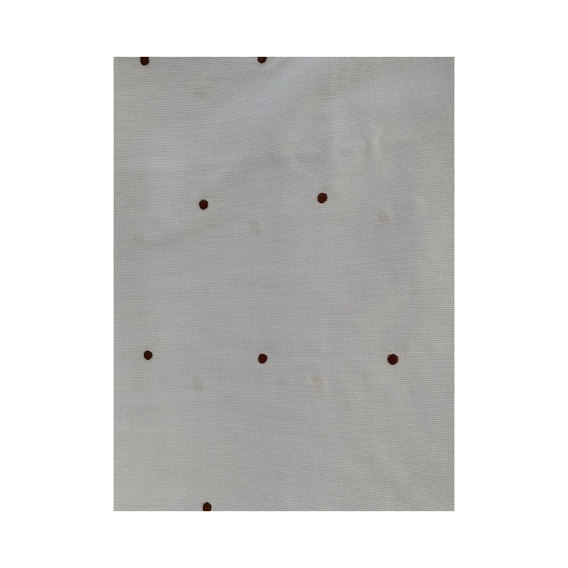 Tela Pique Canutillo con topitos medianos bordados marron sobre azul