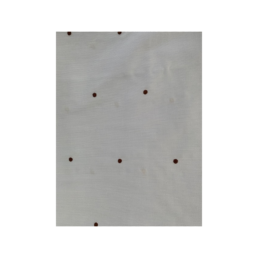 Tela Pique Canutillo con topitos medianos bordados marron sobre azul