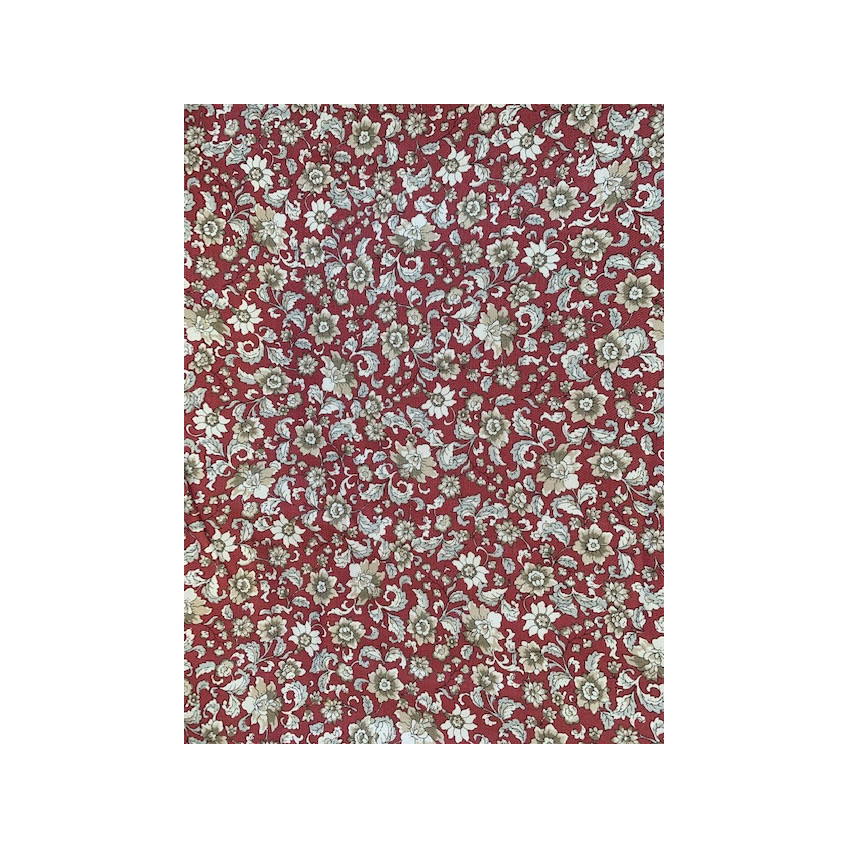 Tela Viella con flores y hojas en blanco y beis