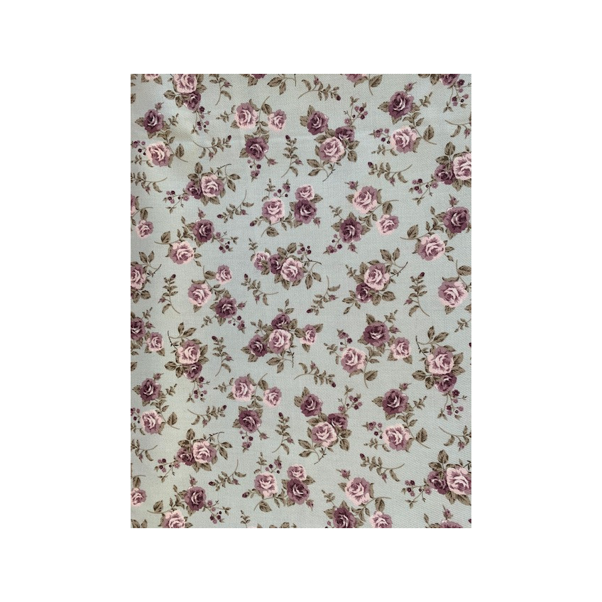 Tela Viella con flores y hojas grandes en violeta y azul