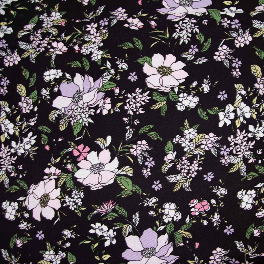 Tela Viscose Twill Print Pink Winter Flowers 2147-3