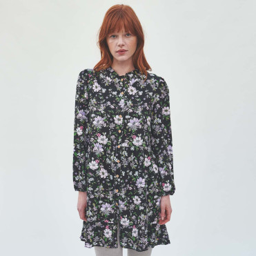 Tela Viscose Twill Print Pink Winter Flowers 2147-3