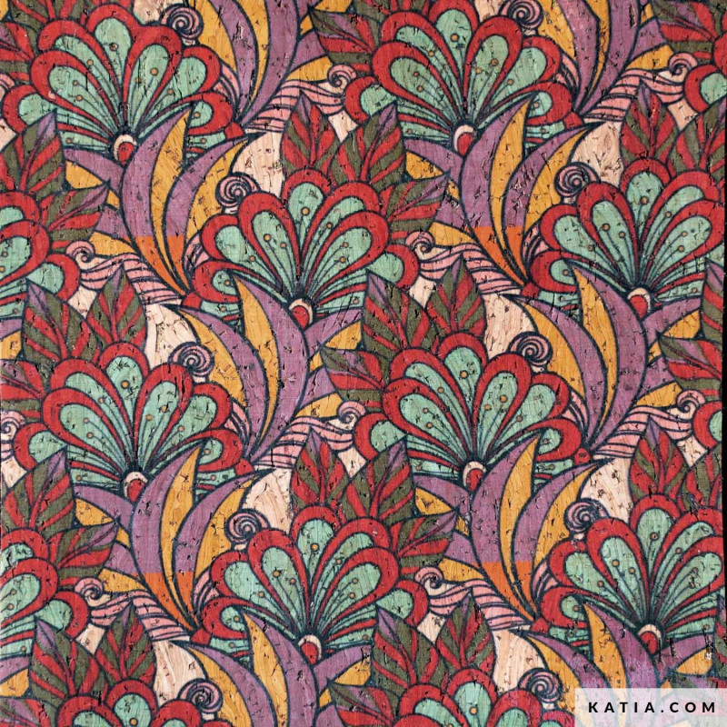 Tela Cork Print Retro Flowers 2096-10