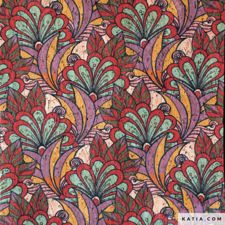 Tela Cork Print Retro Flowers 2096-10